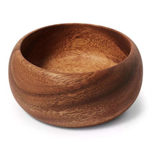 Curved acacia wood salad bowl, round with smooth inner rim
