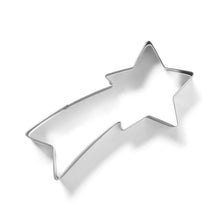 Falling star cookie cutter with star and swoosh outline, silver metal