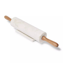 Marble rolling pin with wooden handles and white marble barrel