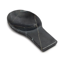 Black marble spoon rest, oblong with gold veining