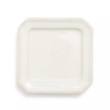 Pearl white square stoneware appetizer plate with raised, studded border