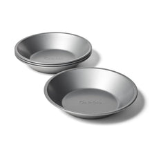 Round mini pie dishes set of 4, brushed stainless steel, shallow fluted rims