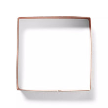Square copper-plated cookie cutter with flat metal edges
