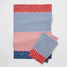 Stars and stripes towel set, red white blue folded with striped and star panels