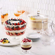 Two clear glass Sur La Table trifle bowls on a dessert table