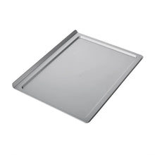 Cookie sheet with gray nonstick surface and raised rim, rectangular baking tray