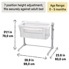 Cream adjustable-height co-sleeping bassinet with mesh sides on 7-position stand