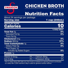 Chicken broth Nutrition Facts panel with 10 calories per 1 cup