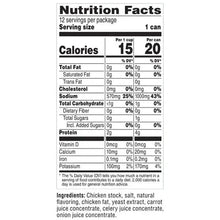 Nutrition Facts label for Swanson chicken broth, 12 servings per package