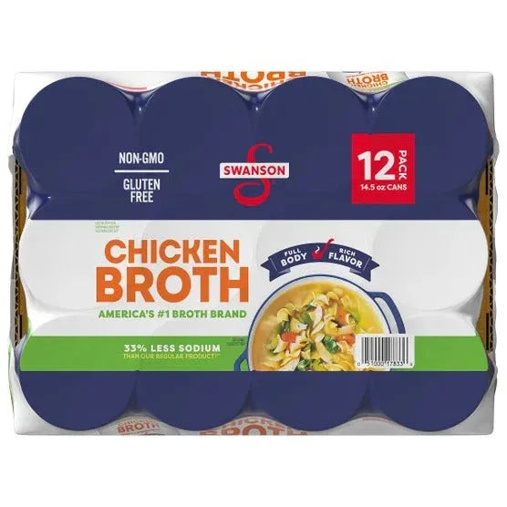 Swanson Chicken Broth 33% Less Sodium, 14.5 oz, 12-count - USA MEGA SHOP