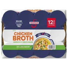 Swanson chicken broth 12-pack carton front with Non-GMO and Gluten Free badges