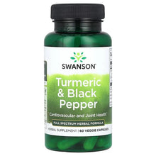 Swanson turmeric & black pepper veggie capsules bottle, 60 count front label