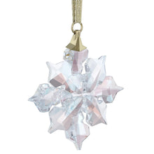 Faceted star Swarovski ornament with iridescent clear and pale pink panes, gold top loop