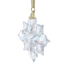 Faceted Swarovski star ornament with clear iridescent facets, gold top loop