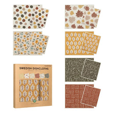 Dishcloth set, 12-pack with assorted leaf and dot patterns in brown and cream