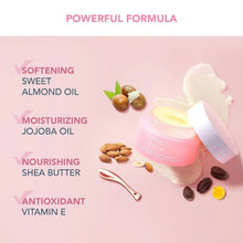 Pink skincare cream jar with almond oil, shea butter and vitamin E ingredients