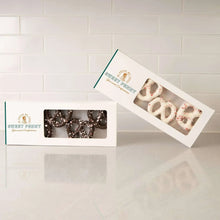 Peppermint pretzel gift assortment box set with dark and white pretzels