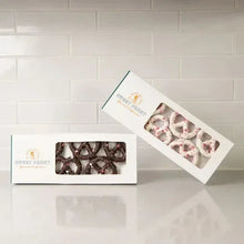 Valentine pretzel gift boxes with window showing heart pretzels