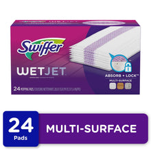 WetJet pad refill box showing 24 unscented absorbent cleaning pads with purple strip
