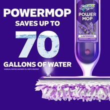 Lavender PowerMop microfiber pad strips on mop base with Swiffer handle