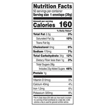 Nutrition Facts panel for hot cocoa mix, 50 servings per container