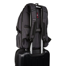 Dark gray laptop backpack back view with padded adjustable shoulder straps