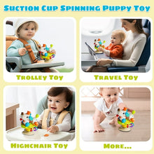 Puppy suction cup baby toy with spinning parts for highchair, travel, and trolley use