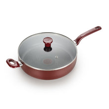 Red nonstick jumbo cooker with glass lid and side handles, 5-quart size
