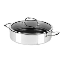 Stainless steel pot with fitted glass lid, loop handle, and side grip handles