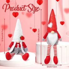 Valentine tomte plush pair with rose accents, striped leggings, and cone hats