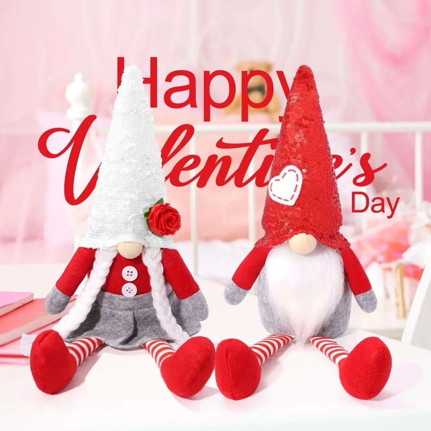Ayieyill Valentines Day Gnome Plush Elf Decorations - 2PCS Mr and Mrs Handmake Scandinavian Tomte for Valentine's Day Table decor, Valentine's Present