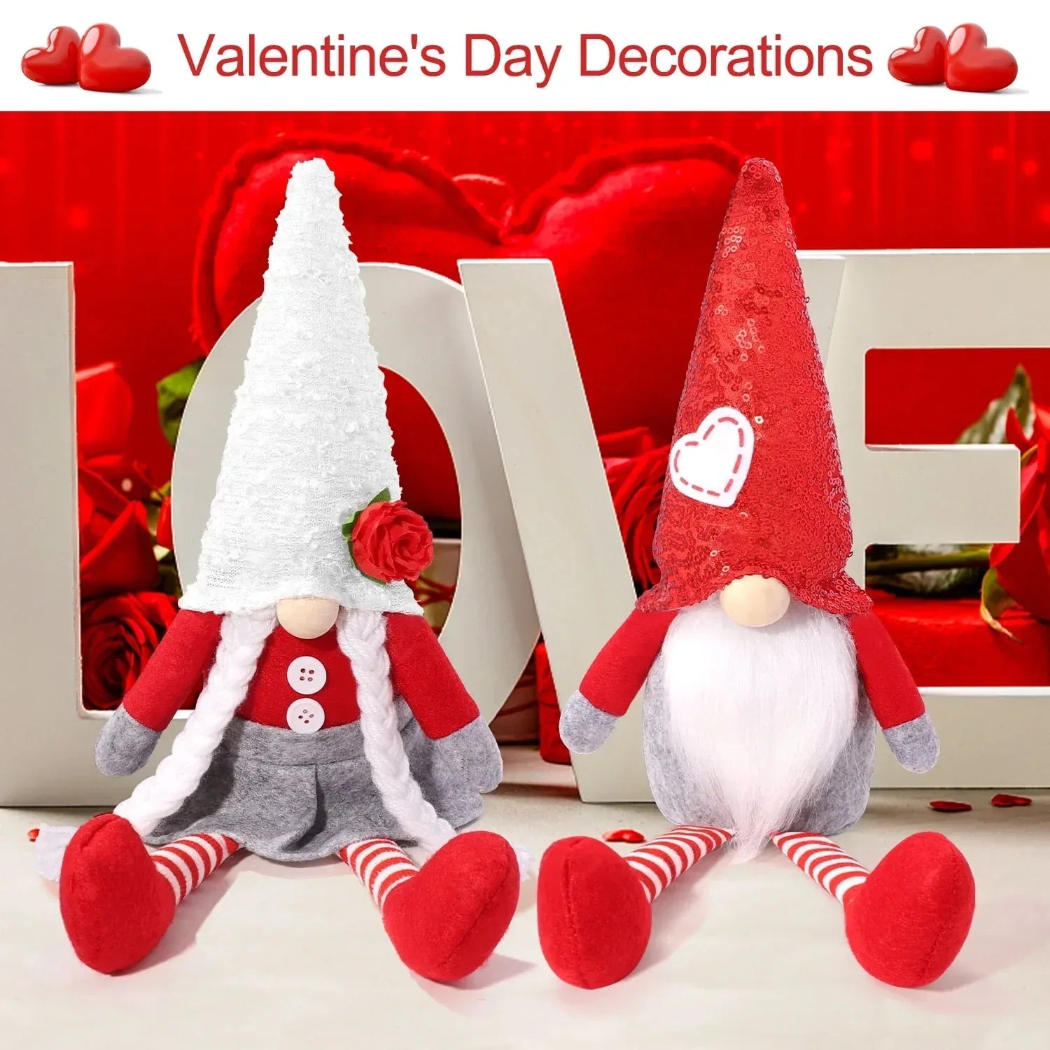 Ayieyill Valentines Day Gnome Plush Elf Decorations - 2PCS Mr and Mrs Handmake Scandinavian Tomte for Valentine's Day Table decor, Valentine's Present