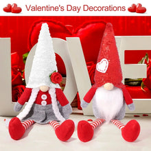 Valentine tomte plush pair with felt cone hats, striped legs, and white and red bodies