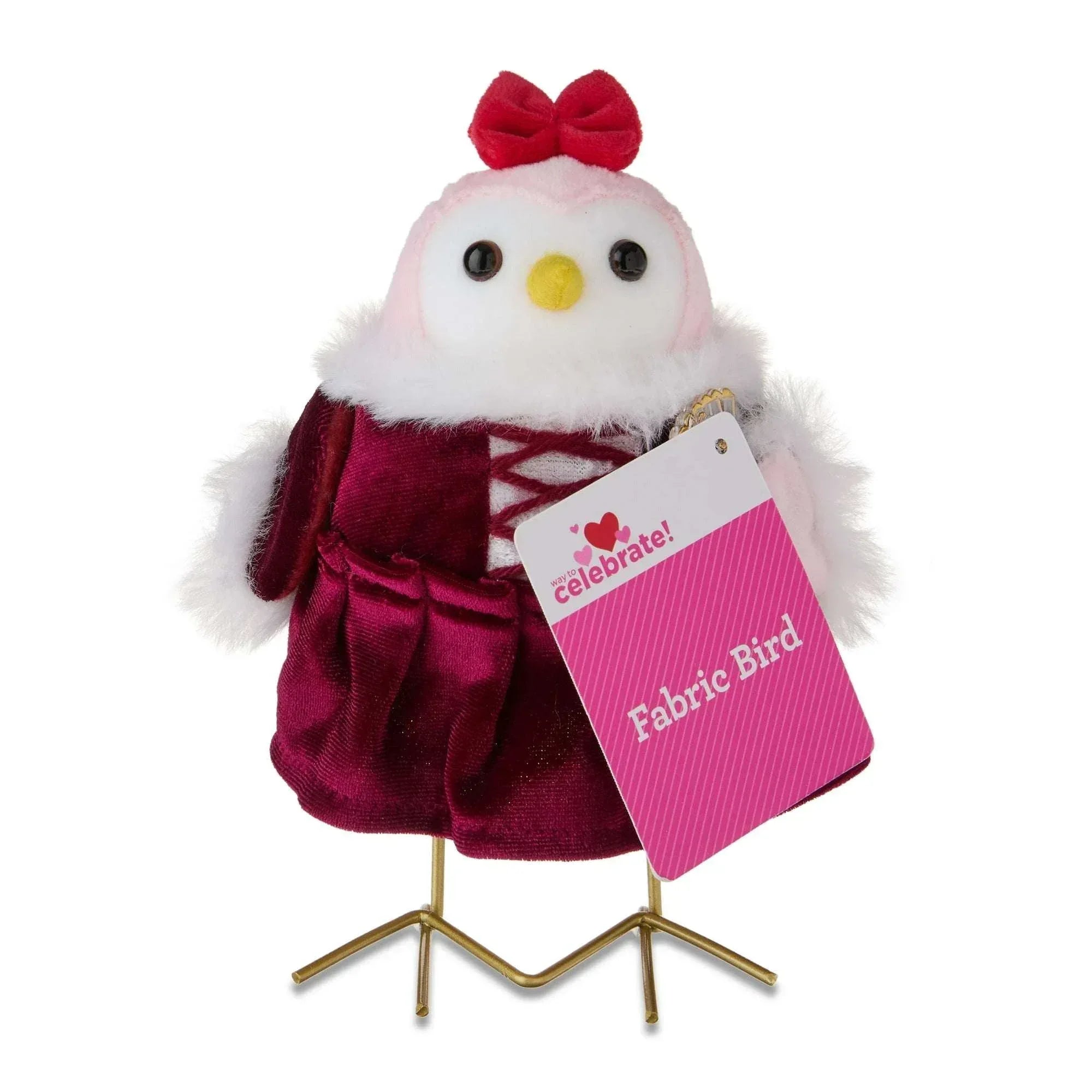 Fabric Bird with Fan Tabletop Decoration, Multicolor, 7", Valentine's Day by Way To Celebrate