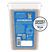 Surfer’s Delight cat treats tub, back label view, 16 oz