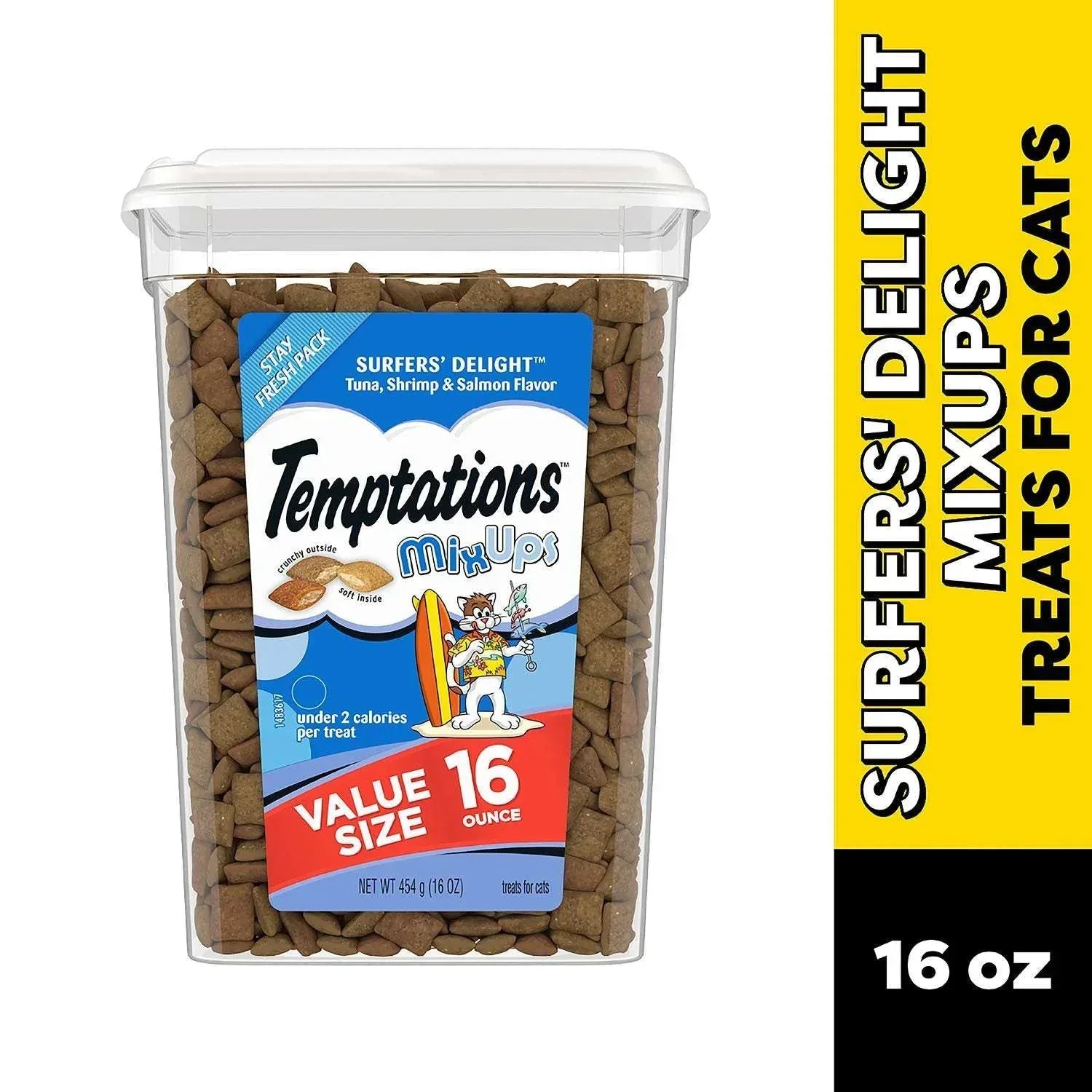 TEMPTATIONS Cat Treats Variety Pack with Tasty Chicken Flavor, Catnip Fever, & Surfers' Delight, 16 oz., 3 tubs