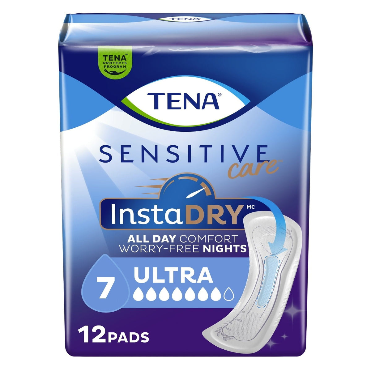 TENA Ultra InstaDry Pads for Women, 12 Count (PACK OF 3 )