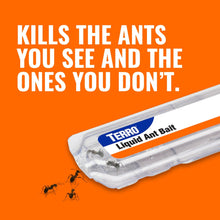 TERRO liquid ant bait station blister with ants near the clear tray