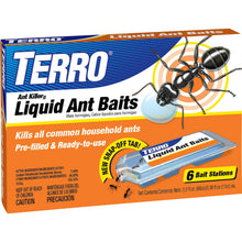 TERRO Liquid Ant Baits box with 6 bait stations and ant graphics