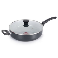 T-Fal Kitchen Solutions Black 5 Quarts Ceramic Non-Stick Jumbo Cooker Saut√© Pan with Lid & Helper Handle