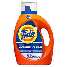 Orange Tide Ultra Hygienic Clean liquid laundry detergent bottle with handle and blue cap.