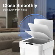 White touchless smart trash can lid closing smoothly for quiet operation