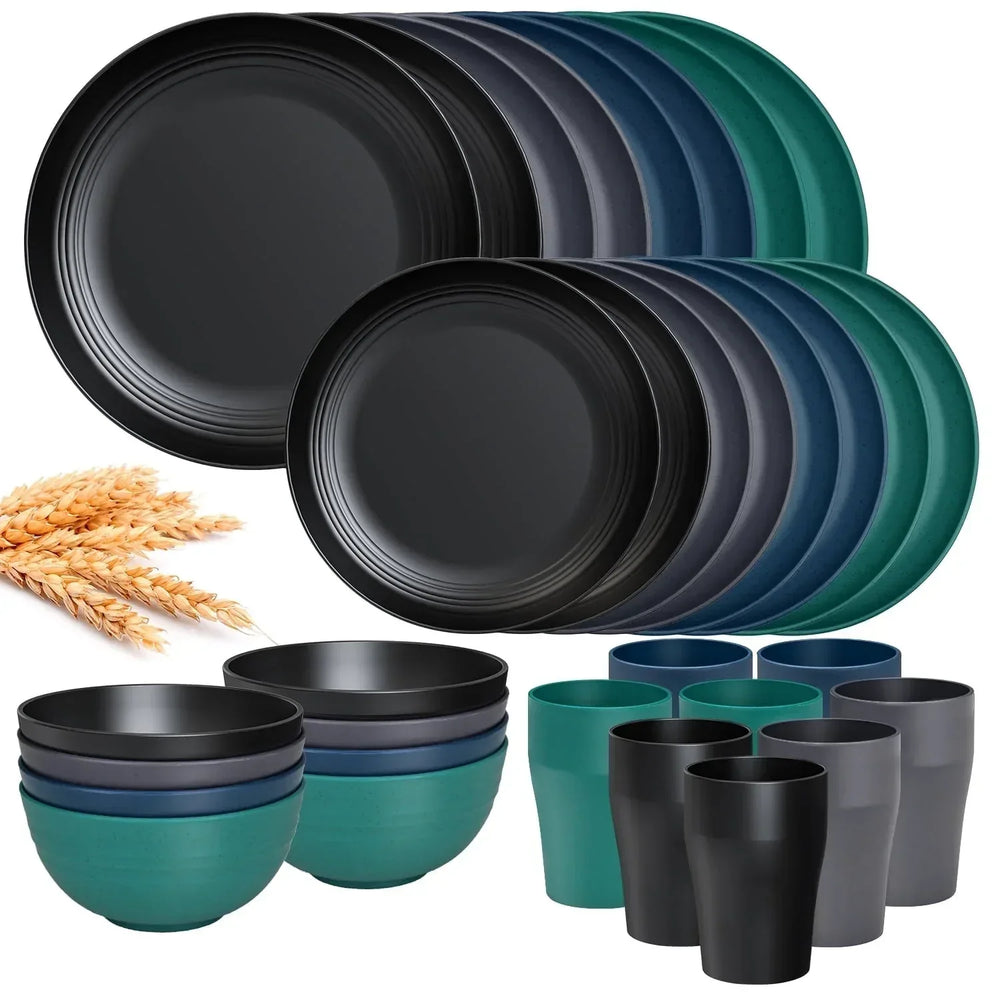 TINANA Wheat Straw Dinnerware Sets, Service for 8, 32 PCS Unbreakable Dinnerware,Microwave Dishwasher Safe - USA MEGA SHOP