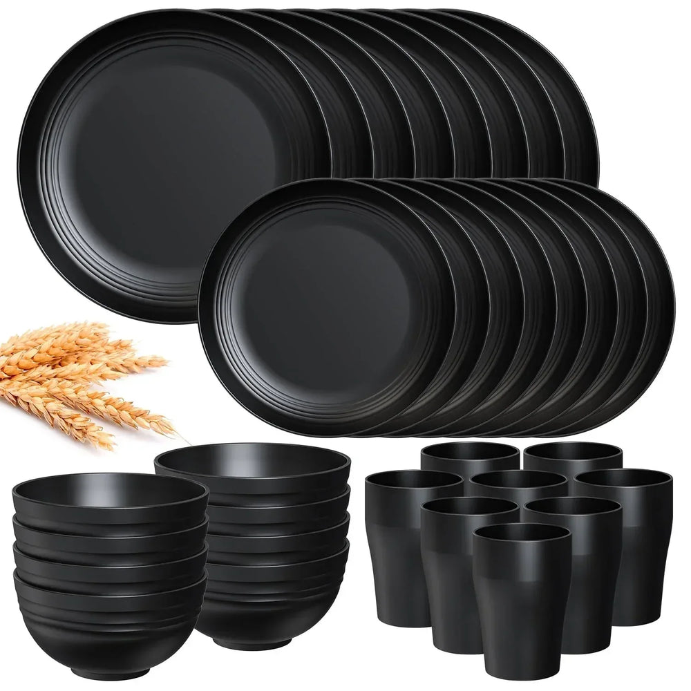 TINANA Wheat Straw Dinnerware Sets, Service for 8, 32 PCS Unbreakable Dinnerware,Microwave Dishwasher Safe - USA MEGA SHOP