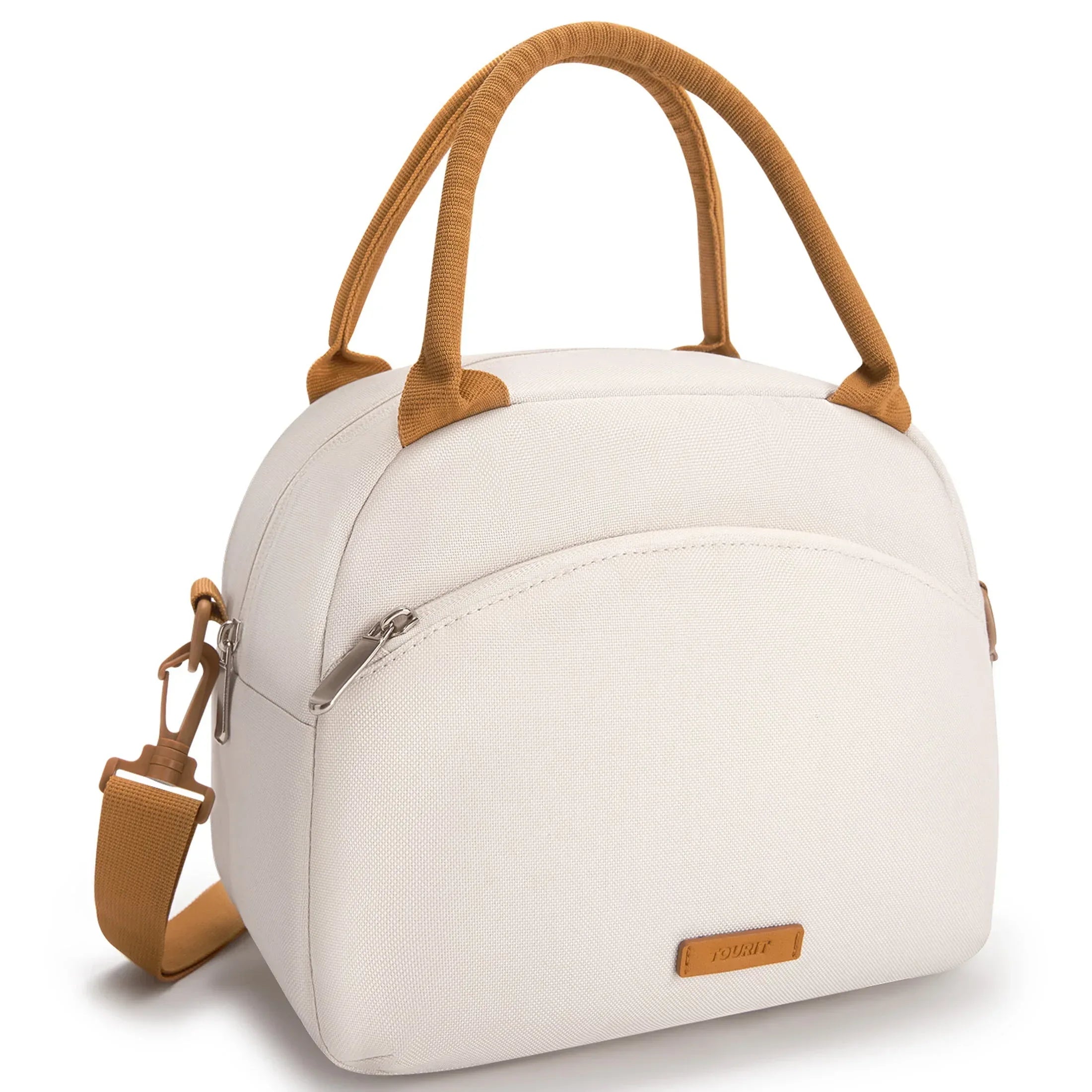 TOURIT Insulated Lunch Box Reusable Lunch Tote Bag, Soft Thermal Cooler Bag Food Container with Adjustable Shoulder Strap for Women Men, Work School Picnic Beach, Cream