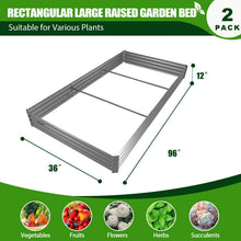 Gray rectangular raised garden bed frame with 36 in by 96 in dimensions, 2 pack.