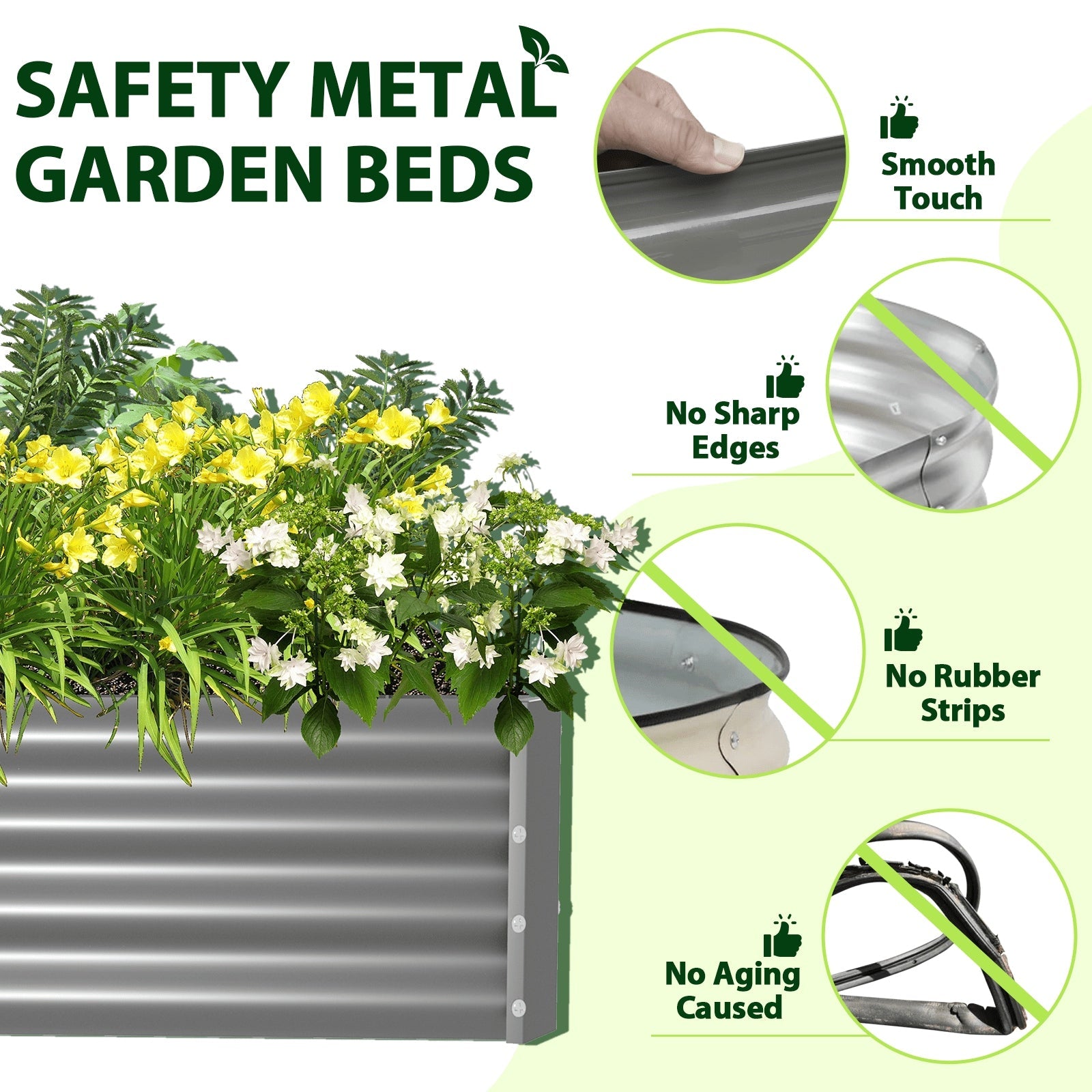 TRAMULL 2 Pack 8x3x1ft Metal Galvanized Raised Garden Bed for Vegetables Flowers Ground Planter Box (Gray)