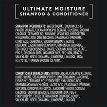 Ultimate Moisture shampoo and conditioner ingredient list panel