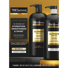 TRESemmé Ultimate Moisture shampoo and conditioner bottles with box packaging
