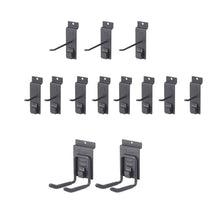 Gray slatwall hook set with multiple mounting brackets and flip handles